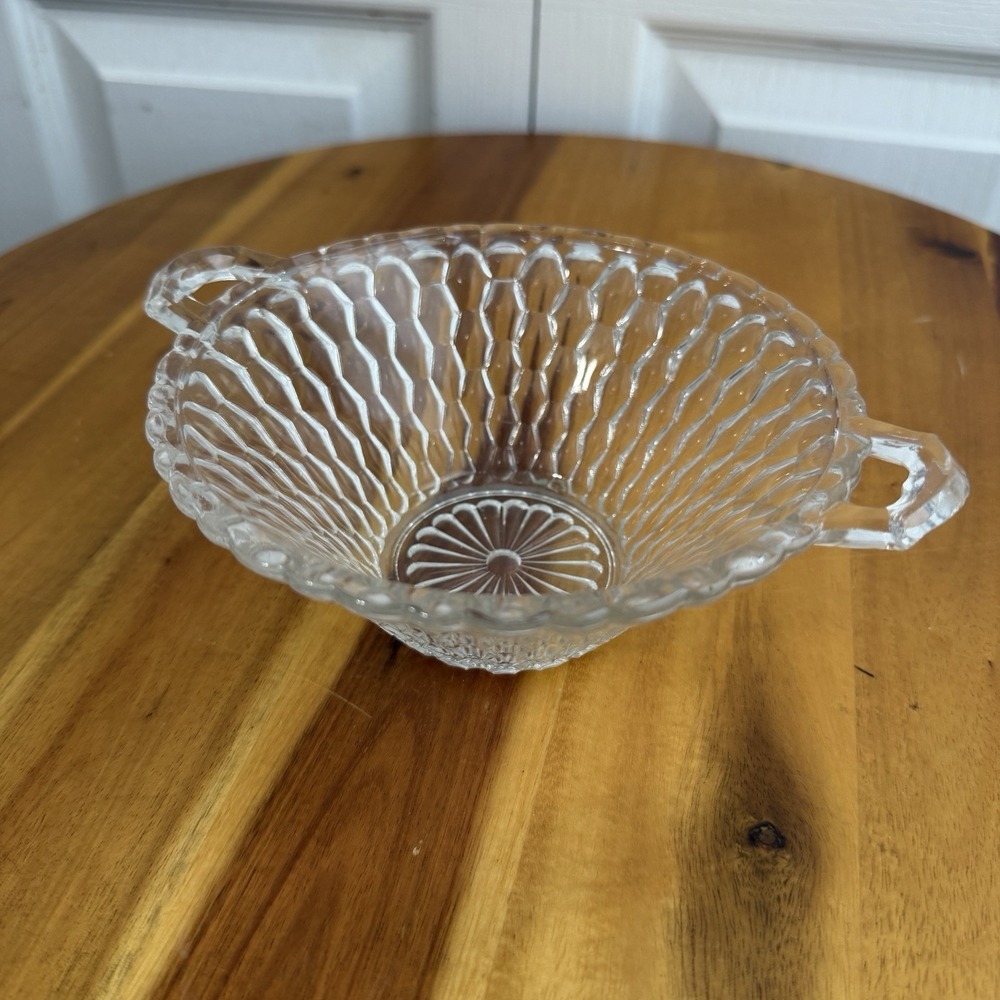 Indiana Glass Clear Glass Honeycomb Bowl With Handles Vintage Cottage Granny
